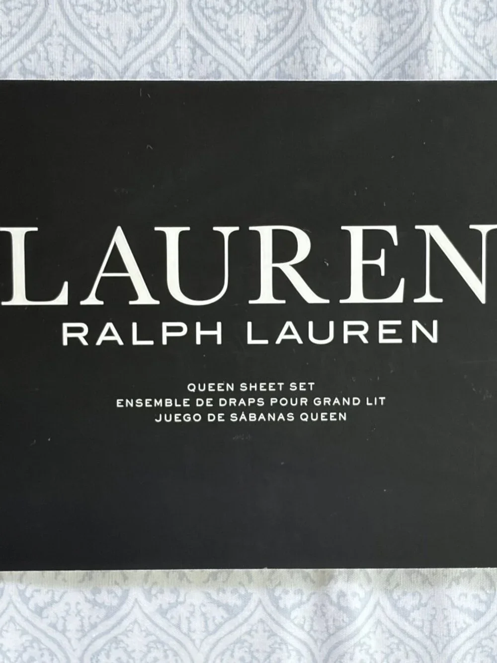 Ralph Lauren Light Blue Cotton King Size Sheet Set   Medallion Geometric Pattern
